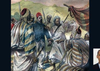 Ferdinand de Behagle (1857-1899) (explorateur francais) fait prisonnier a Rabah et ensuite le sultan le fait mettre a mort par pendaison 1899 - gravure in "Le-Pelerin" de 1899 ©Bianchetti/Leemage