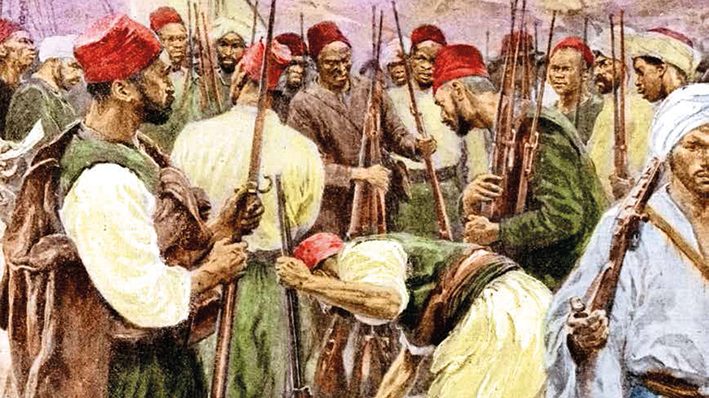 Distribution d'armes ‡ des marocains au dÈbut des ÈvÈnements de Casablanca (Maroc). 1907.     RV-376504